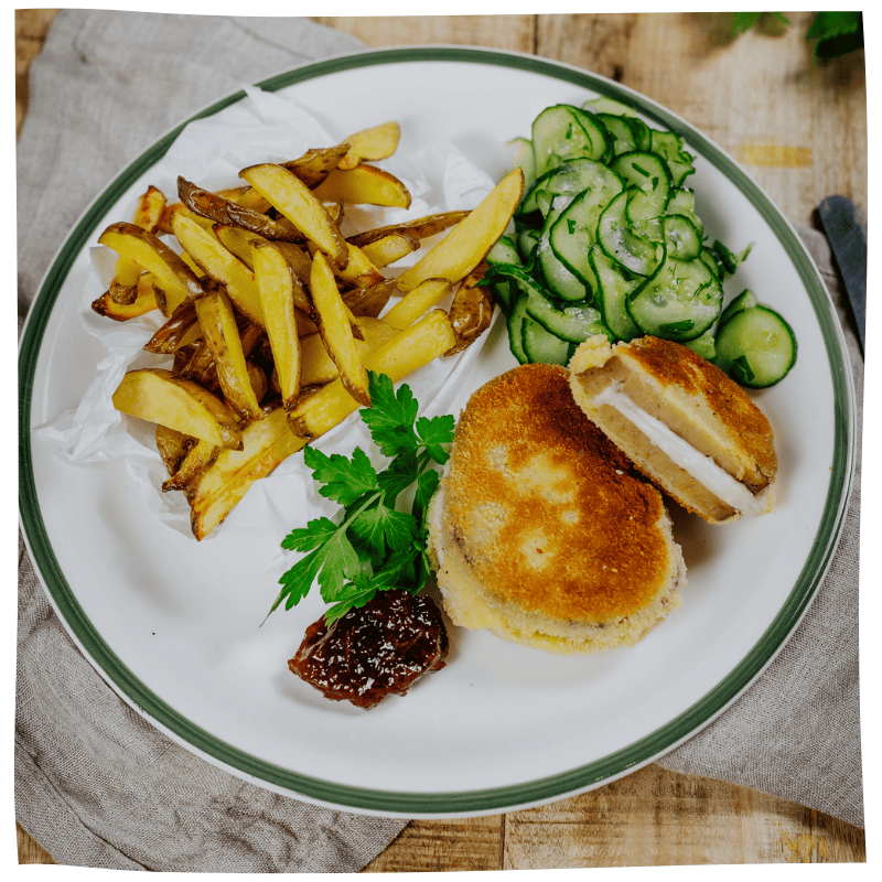 Veganes Cordon Bleu Mit Gurkensalat Pommes Tofu Nagel